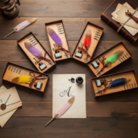 Set Pluma Vintage Dorado en Caja