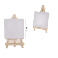 Mini Lienzo de 8x8 cm con Caballete de Madera Natural
