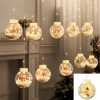 Luz cascada bombilla c/muñeco y nieve 3 x 1 mt - Ámbar