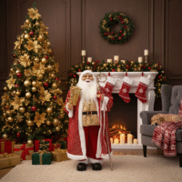 Muñeco Papá Noel Rojo y Dorado c/Bastón 90 cm