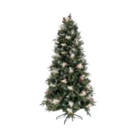 Árbol de Navidad Nevado c/Luces, Piñas y Frutos Rojos 2.10 m