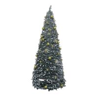 Árbol de Navidad Plegable Nevado c/Luces 2.10 m - Bombas y Copos Dorados