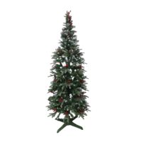 Árbol de Navidad Nevado c/Luces y Frutos Rojos 2.10 m