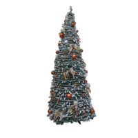 Árbol de Navidad Plegable Nevado c/Luces 2.10 m - Bombas Cobre y Lazos Beige