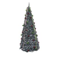 Árbol de Navidad Plegable Nevado c/Luces 2.10 m - Bombas y Cintas Roji-Verdes