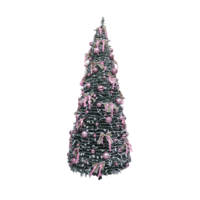 Árbol de Navidad Plegable Nevado c/Luces 2.10 m - Bombas Rosadas y Lazos Beige