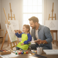 Kit de Pintura para Niños: Lienzo con diseño 30x40cm + Pinturas y Mandil Bicolor
