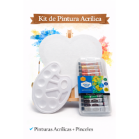 Kit de Pintura Completo: Lienzo corazón con Caballete 30cm + Acrílicos (12 colores) + Paleta