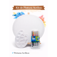 Kit de Pintura Completo: Lienzo Circulo con Caballete 40cm + Acrílicos (12 colores) + Paleta