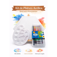 Kit de Pintura Completo: Lienzo Hexagonal con Caballete 40cm + Acrílicos (12 colores) + Paleta