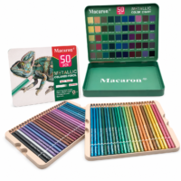 Set de Lápices de Colores Metálicos Macaron® 50 Piezas en Estuche Metálico