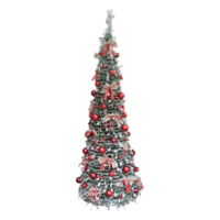 Árbol de Navidad Plegable Nevado Bombas Rojas y Lazos Beige 2.10 mt